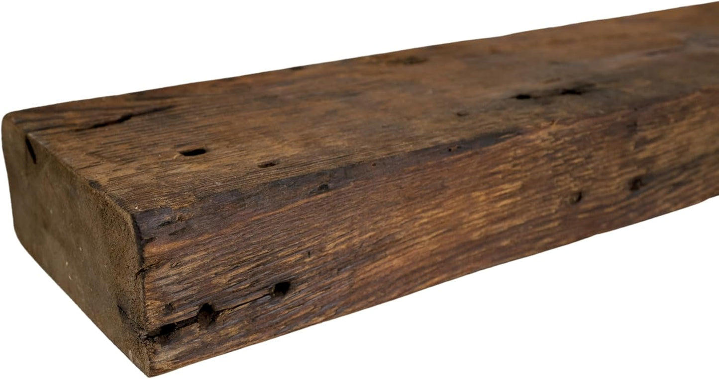Modern Timber Craft Reclaimed Wood Fireplace Mantel Shelf | Solid Rustic American Barnwood with Floating Shelf Brackets | 2.75" Thickness | 72" L x 7" D, Rustic Original - Oiled