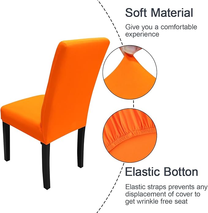JQinHome Dining Chair Slipcover, High Stretch Removable Washable Chair Seat Protector Cover Set of 2,Chair Covers for Halloween Dining Room, Kitchen,Home Party,Wedding Ceremony(Orange, 2PC)