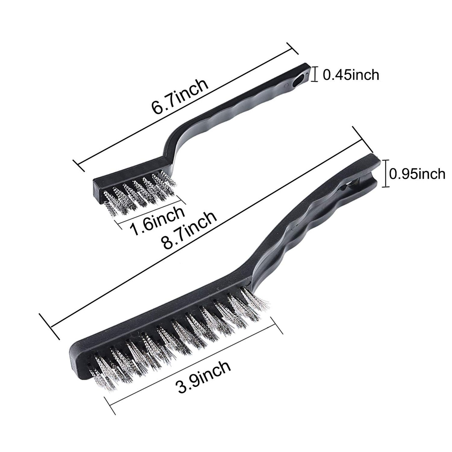 Wire Brush Set Scratch Brush Set for Cleaning Welding Slag Rust and Dust Curved Handle Stainless Steel and Brass Black 10-Pack