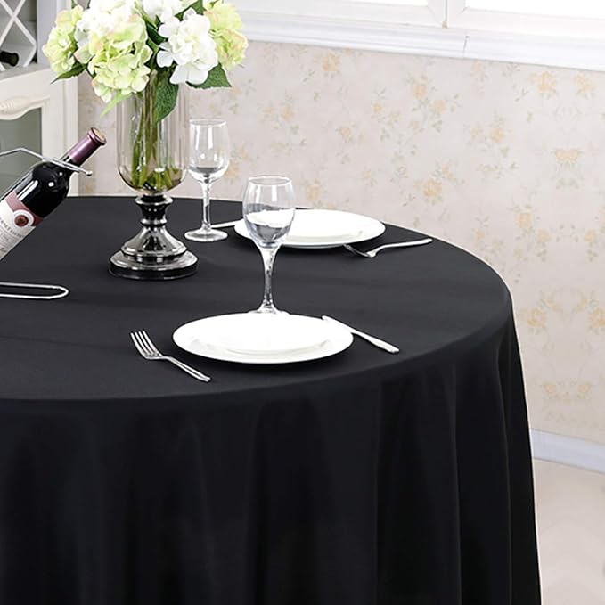 Surmente Black Tablecloth for Round Tables, 108-inch Round Table Cloths for Weddings, Banquets, or Restaurants