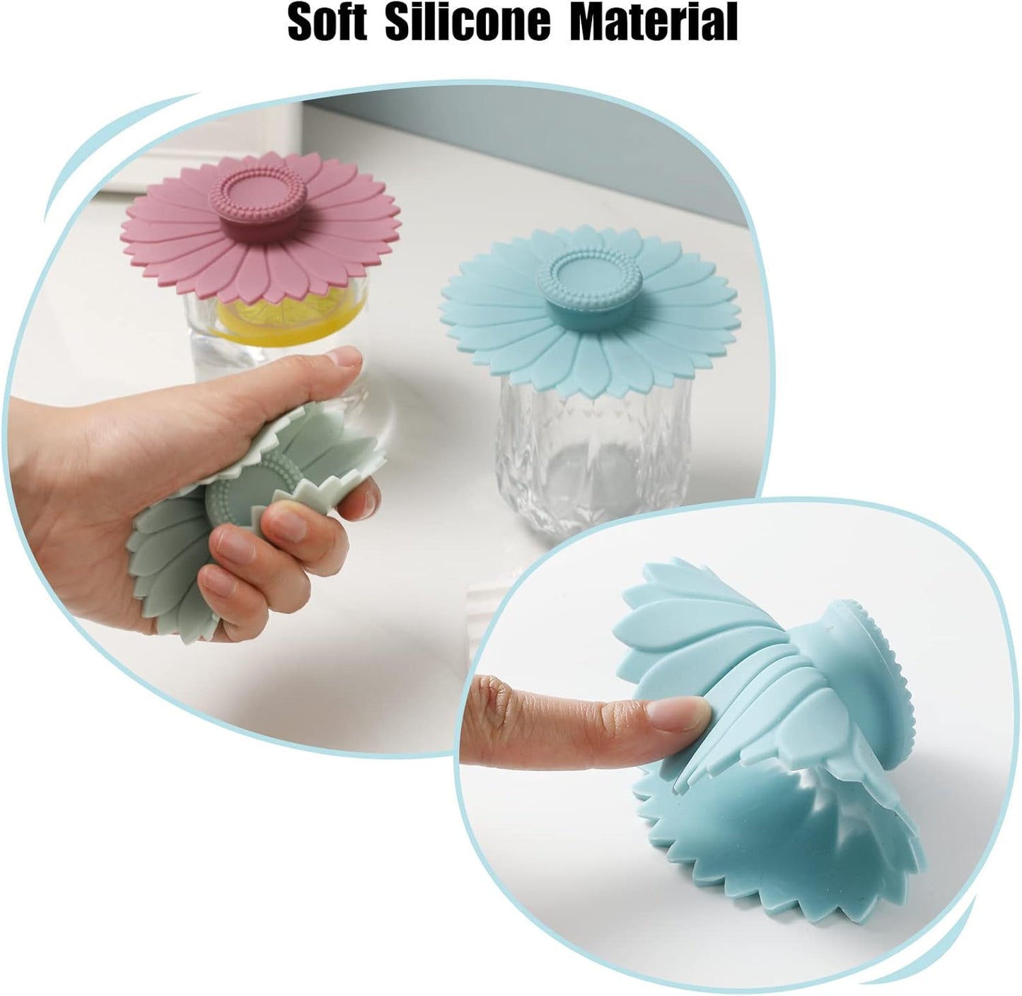 Sunflower Silicone Cup Covers (Set of 3) ， Multicolored Silicone Lids for Mugs, Cups, Tea Pots,Flexible Mug Covers，Hot Cup Lids for Coffee & Tea