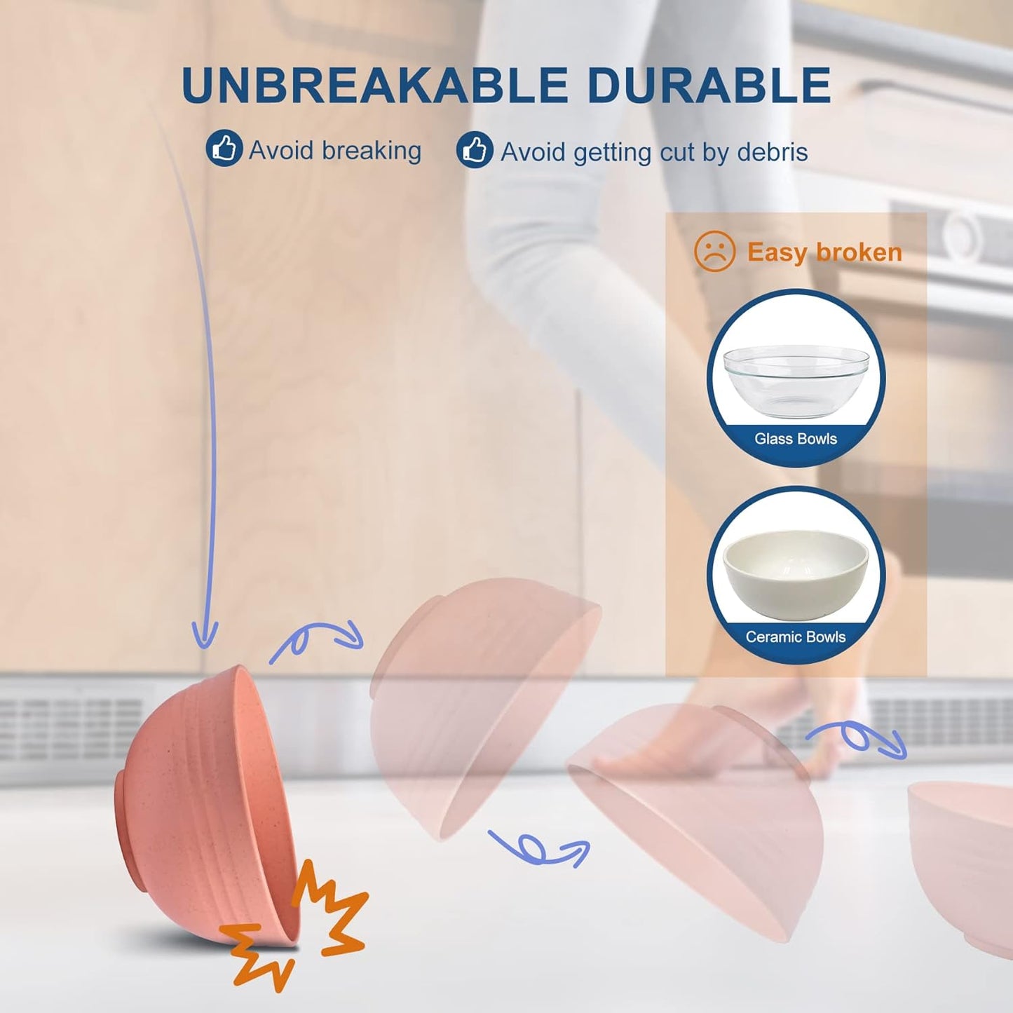 HOTEC BPA Free Unbreakable Wheat Straw Cereal Bowls - Microwave & Dishwasher Safe Soup and Salad Bowls, Set of 8, 26oz, Multicolor