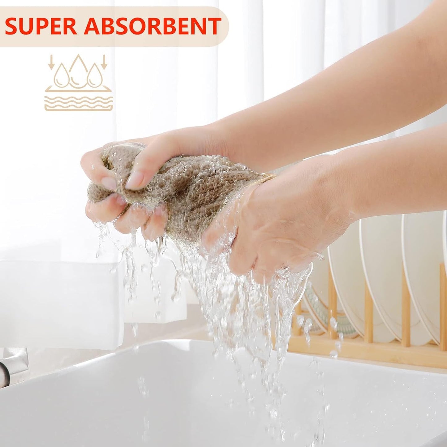 Homaxy 100% Cotton Waffle Weave Kitchen Dish Towels, Ultra Soft Absorbent Quick Drying Cleaning Towel, 13 x 28 Inches, 4-Pack, Tan