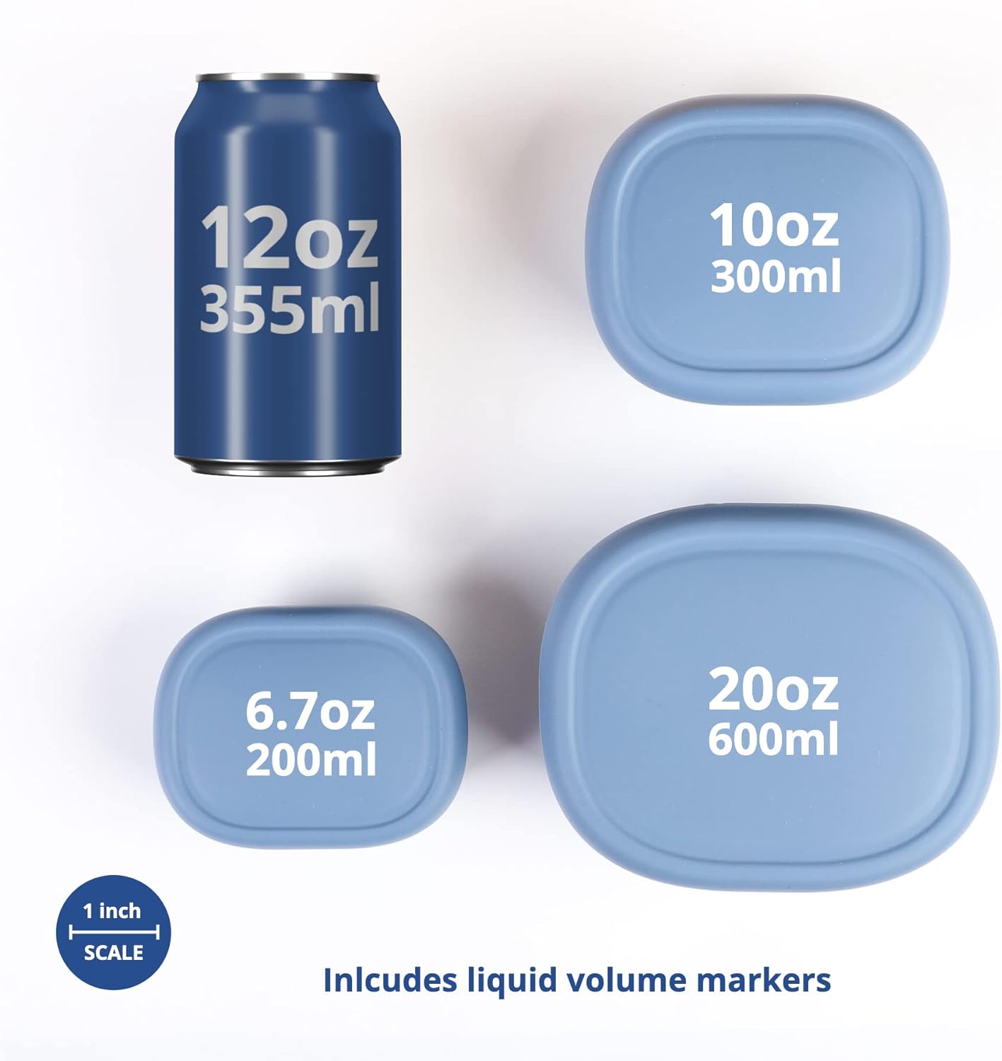 BLUE GINKGO Nesting Silicone Containers - Set of 3 Hard-Shell Silicone Food Storage Containers | BPA Free, Airtight, Dishwasher and Freezer Safe (6.7oz, 10oz, 20oz) - Blue