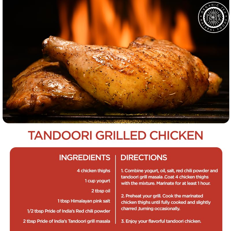 Pride of India - PACK of 6 - Tandoori Grill Masala 6 oz (170 gm) Medium Dual Sifter Bottle |Blend of Exotic & Gourmet Spices |For Vegetable, Meat & Chicken Cooking |Non-Bioengineered | Easy to Use