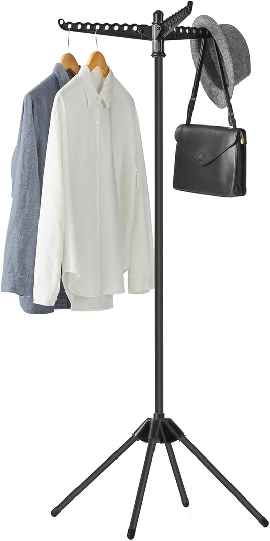 SONGMICS Clothes Drying Rack, 59-Inch Folding Laundry Drying Rack with 3 Rotatable Arms for Hangers, 4 Legs, Stainless Steel, for 27 Pieces of Clothes, Black ULLR510B01