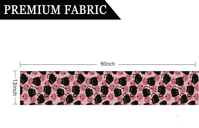 Halloween Table Runner Black Cat Pink Pumpkins Seasonal Kitchen Dining Table Home Outdoor Party Decorations 13x90 Inch