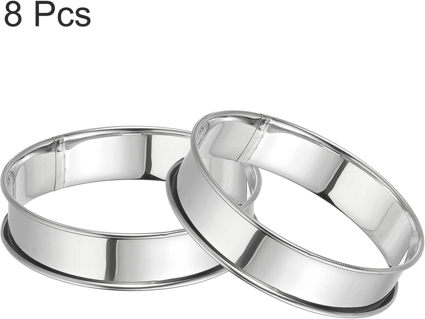 HARFINGTON 8pcs Crumpet Rings 3.94" Nonstick Round Cake Ring Stainless Steel Double Rolled English Pastry Rings for Kitchen Baking Crumpet Dessert, Silver