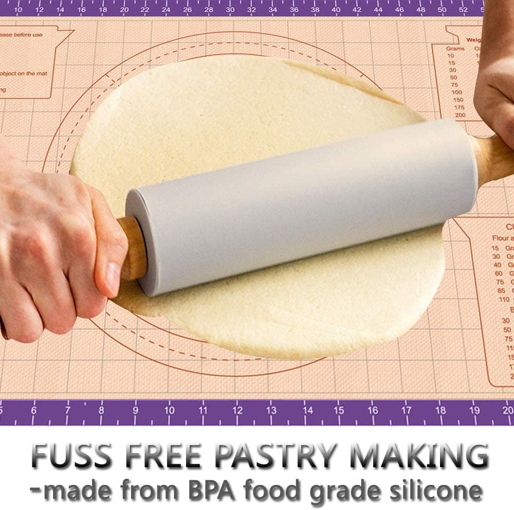 Silicone Pastry Baking Mat Non Stick-Large Rolling Dough with Measurements-Non Slip Pizza,Fondant,Pie,Cake Baking Mat - 26 x 16 Inch By Cook Time(Purple)