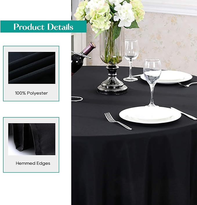 Surmente 132 inch Round Tablecloths -5 Pack Black Round Table Cloths, Polyester Fabric Table Covers for Wedding, Party, Banquet, or Restaurant
