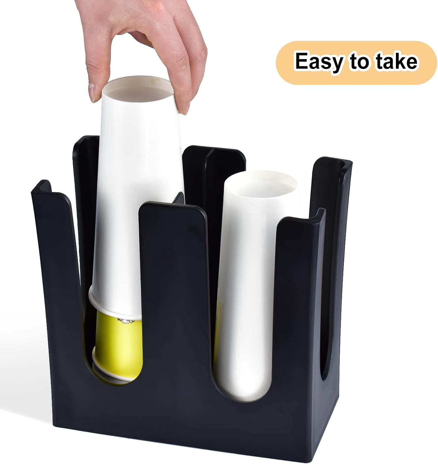 MYITYARD Coffee Cup Dispenser, 2 Compartment Cup and Lid Organizer fits 5 to 16 oz Disposable Paper & Plastic Cups, Acrylic Cup Holder for Table Countertop, Black