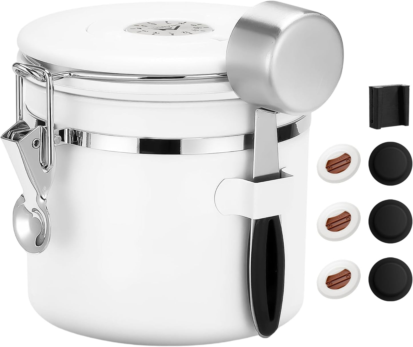 ShanSon Coffee Canister Airtight Coffee Container Stainless Steel Coffee Bean Storage Container with Scoop Coffee Canister for Beans Grounds Sugar Flour Tea Cereal,11OZ, White
