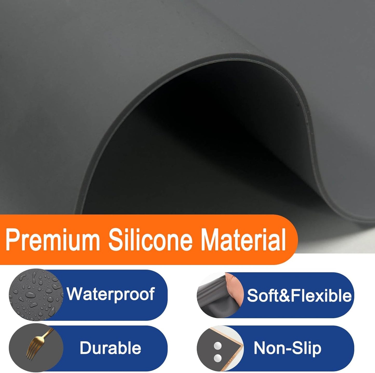 47.3''x23.6''(120cmx60cm) Extra Large Silicone Mat for Kitchen Counter, Heat Resistant Countertop Protector, Non-Slip Waterproof Kitchen Island Mat, Easy to Clean, Black