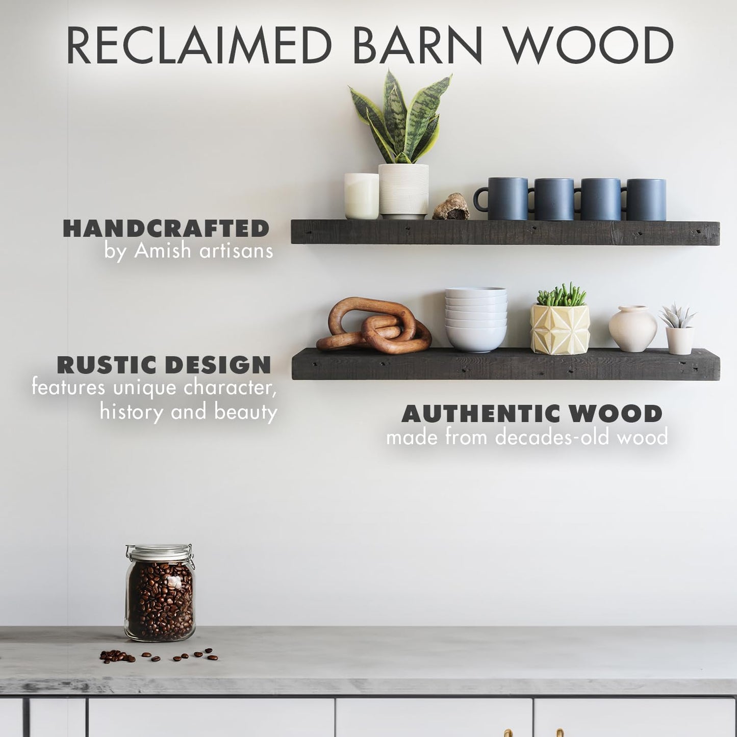 Urban Legacy Reclaimed Barnwood Planks | Floating Shelves for Wall w/Flush Mount Shelf Bracket Set Included | Set of 2 (Coffee Bean, 36"x 7"x 2")