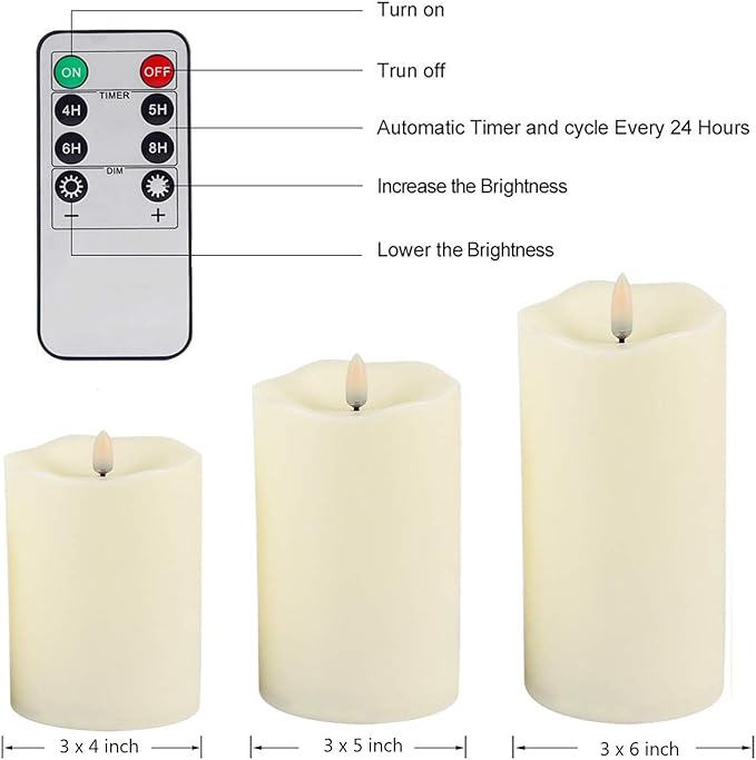 Flickering Flameless Candles with Remote, Most Realistic Battery Operated Candles, Set of 3 LED Candles with Timer for Home Wedding Halloween Christmas Decoration