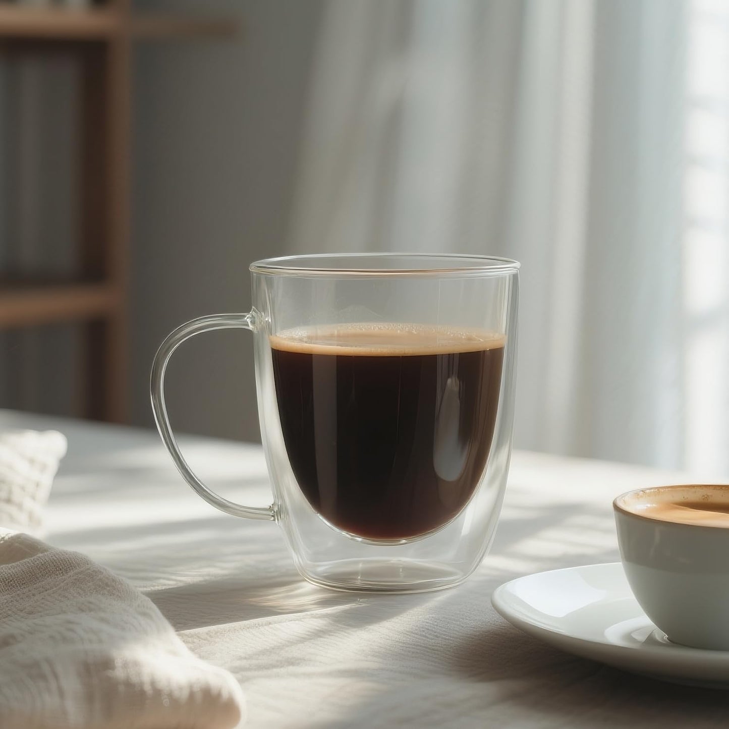 Large Double Wall Glass Coffee Mugs 18 oz, Clear Coffee Cup With Handle,Insulated Coffee Mugs Set of 2 With Spoons Perfect for Espresso, Cappuccino, Latte, American,Tea Bag, Beverage