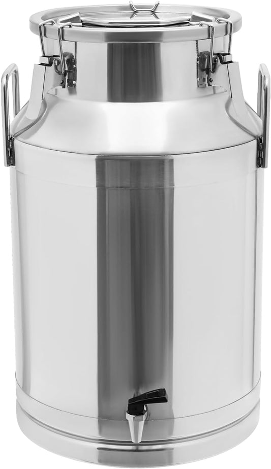 Milk Can with a Faucet,Large Liquid Container Storage,Stainless Steel Milk Bucket With Sealing Lid and Carry Handle,for Wine, Oil Storage Transport (40L/10.6 Gal,w/Faucet)