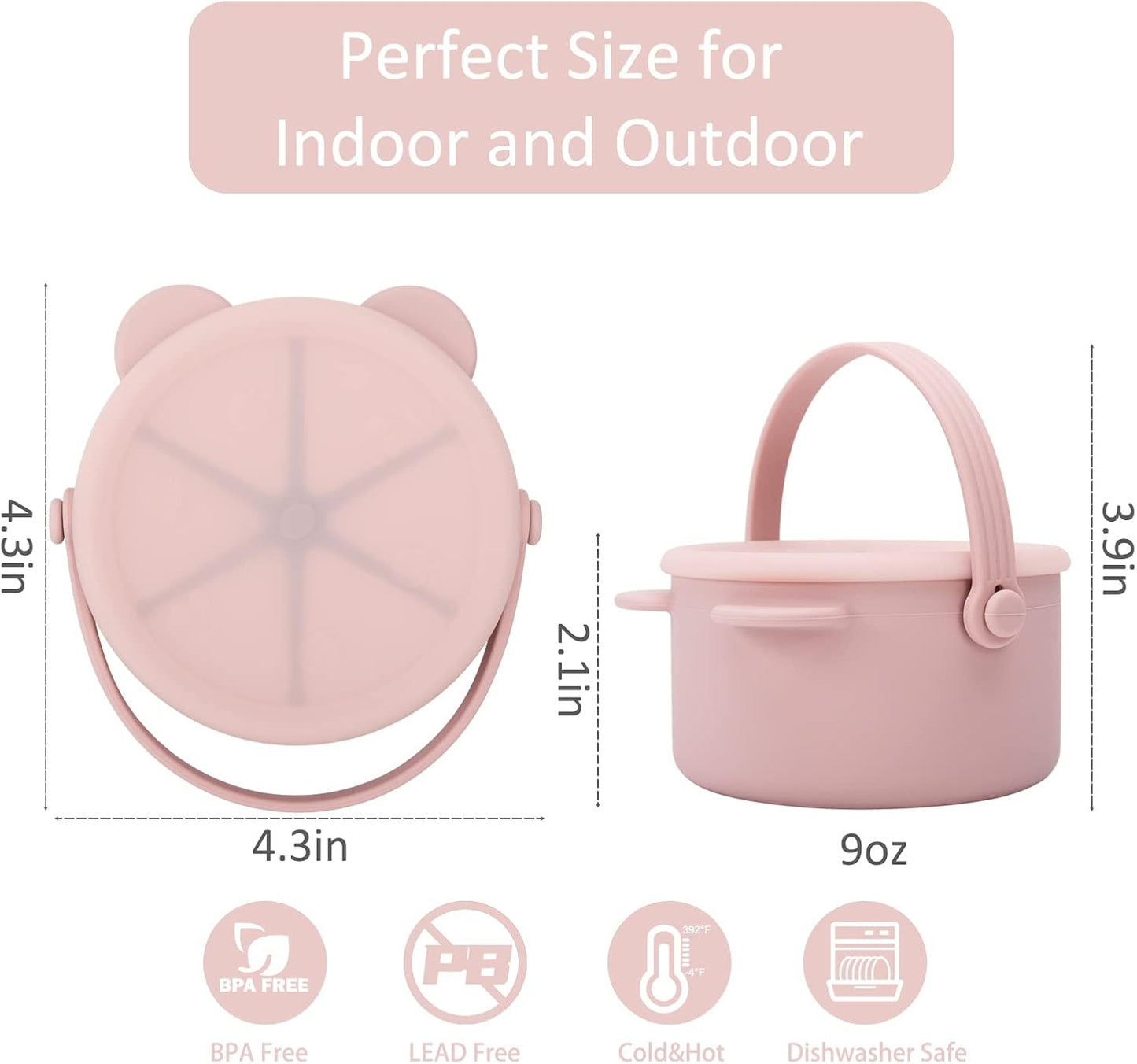 Snack Cups for Toddlers, Baby Snack Containers, Silicone Toddler Snack Cups No Spill, Food Catcher with Lid & Bucket-like Handle, BPA Free & Dishwasher Safe, 9 Ounce Lilac