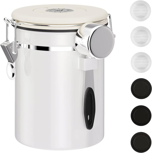 ShanSon Coffee Canister Airtight Coffee Container Stainless Steel Coffee Bean Storage Container with Scoop Coffee Canister for Beans Grounds Sugar Flour Tea Cereal,22OZ,Off-White