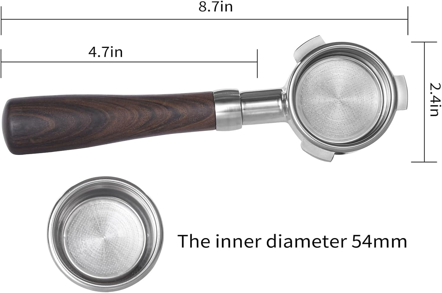 54mm Bottomless Portafilter with Double Shot Filter Basket & Wood Handle for Breville Barista Express Impress, Barista Touch Impress, Barista Pro, Infuser, Duo-Tem Pro, Bambino Plus Espresso Machine