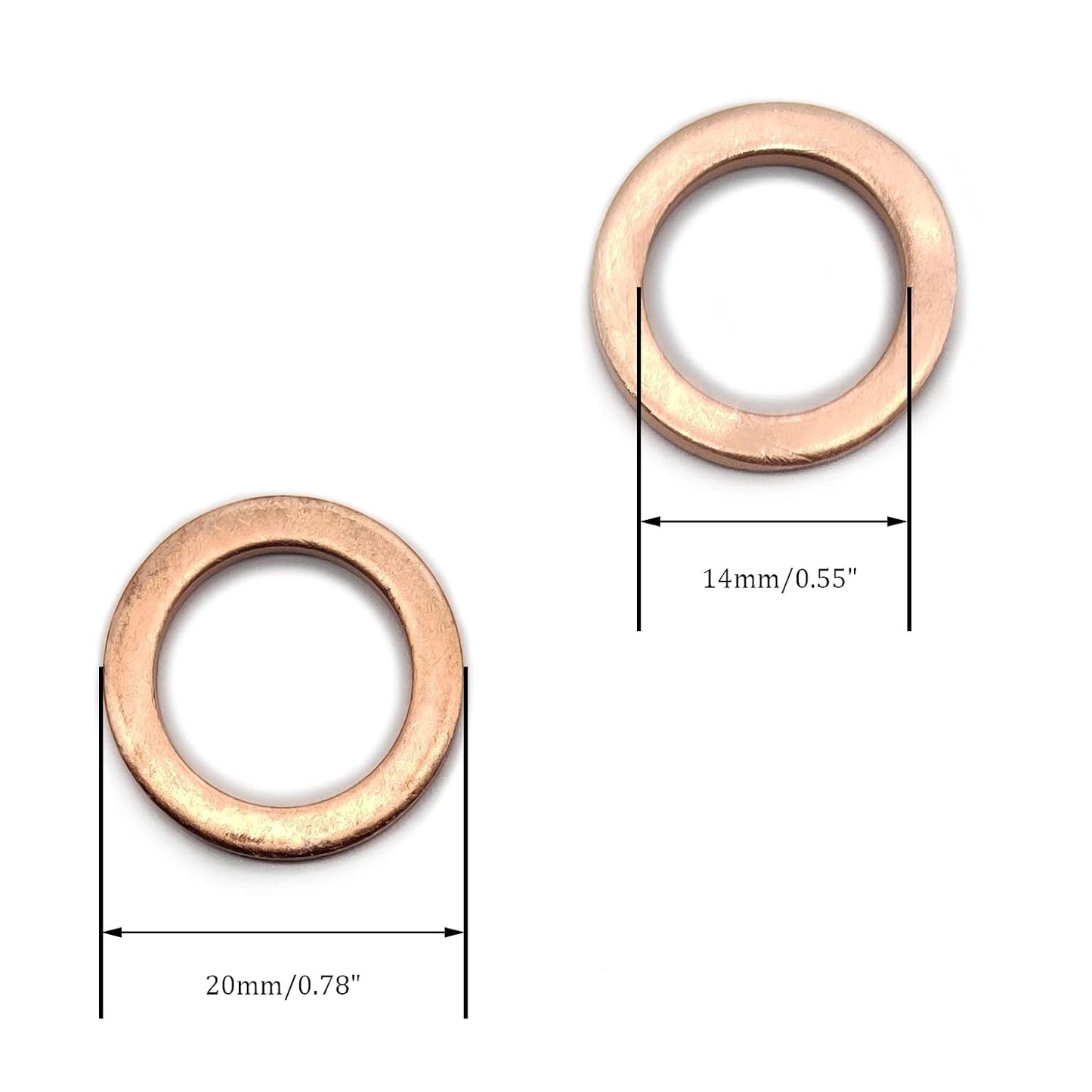 M14 Flat Washer Copper Sealing Ring, 14mm ID 20mm OD 1.5mm Thickness Metric Sealing Gasket, 40 Pieces