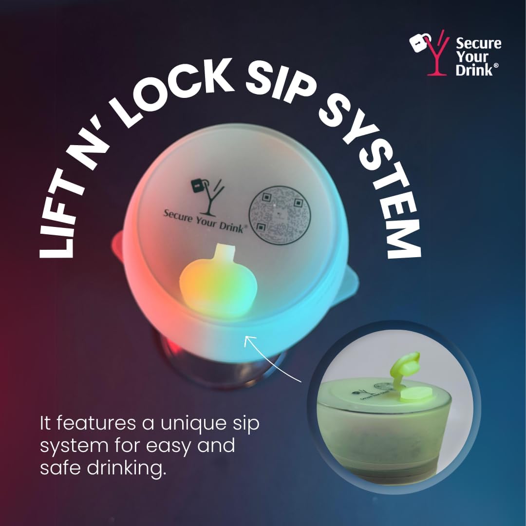 Multi-Use Silicone Anti Spiking Drink Cover Protector With Lift N’ Lock Sip System (1 Pack). Spiking, Spill and Contaminant Prevention. Fits Most Cups And Glasses, Straw Compatibility and Reusable.