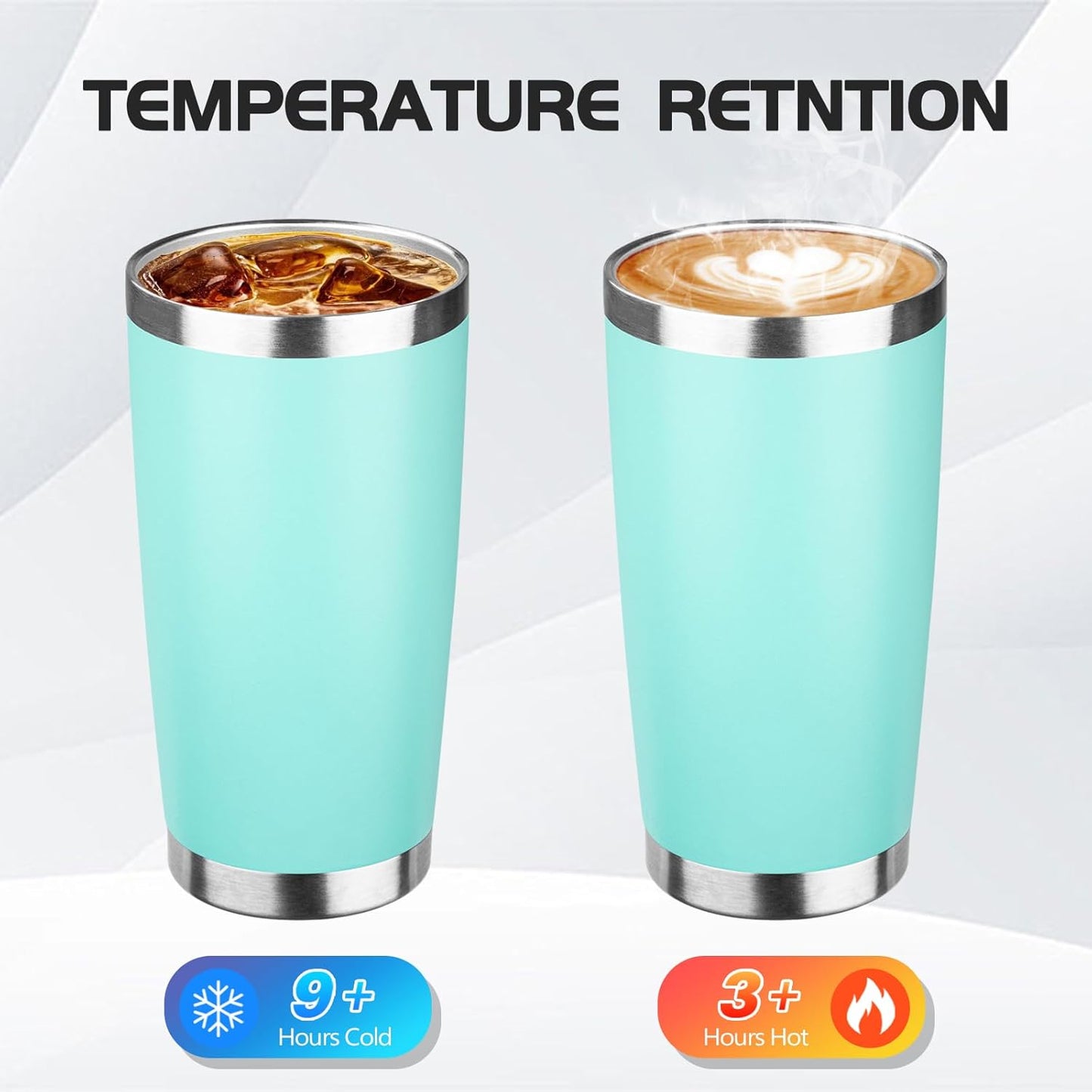 StarSpeed 20oz Tumbler Bulk with Lid, Stainless Steel Insulated Tumblers Double Wall Vacuum Insulated Travel Mug, Powder Coated Coffee Cups for Hot and Cold Drinks(Light Green,6)