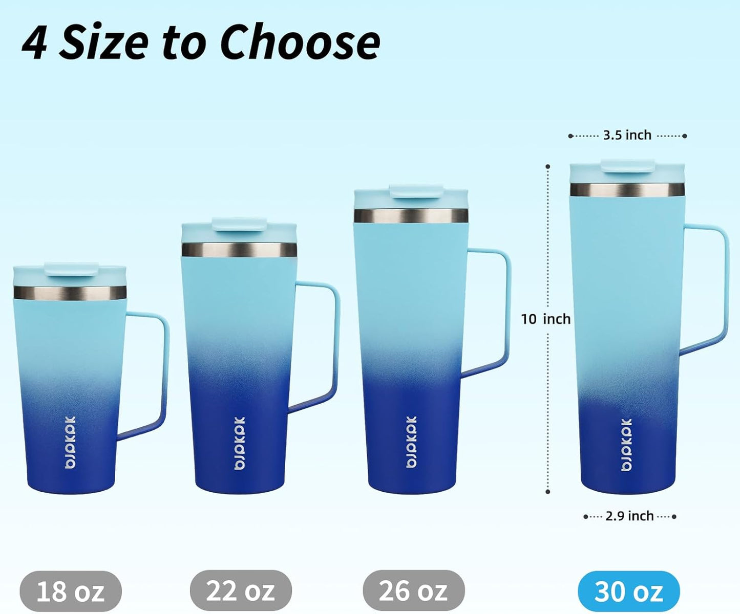 BJPKPK Insulated Tumbler with Handle, 30oz Insulated Tumblers with Lid and Straw, Stainless Steel Metal Water Bottles, Coffee Travel Mugs, Cups, Sky