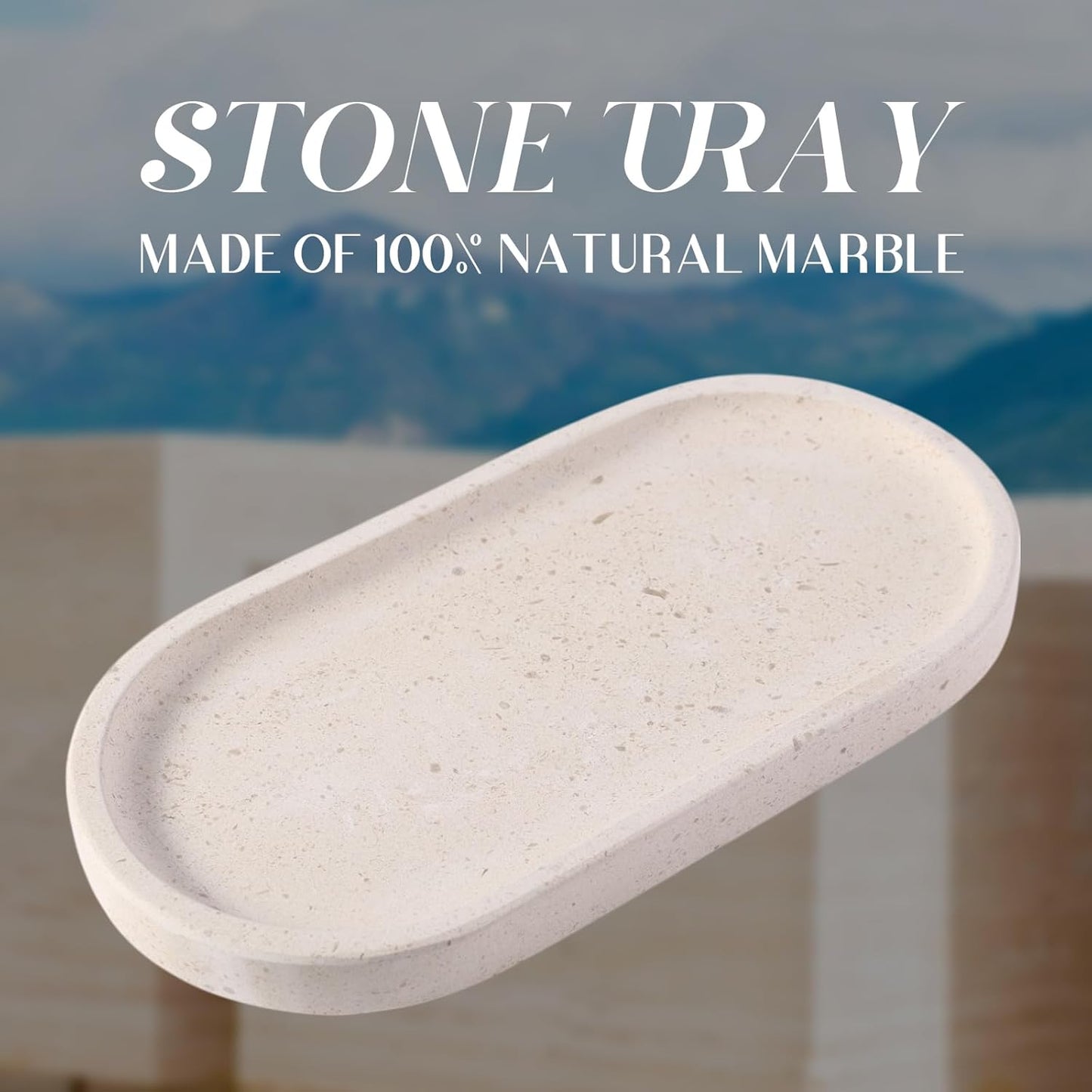 Koville Natural Marble Tray for Bathroom, Vanity Decorative Marble Trays for Countertop Organizer, Catchall Trays for Perfume, Candles, Jewelry, Stone Tray for Decor(Moca Crema Yellow)