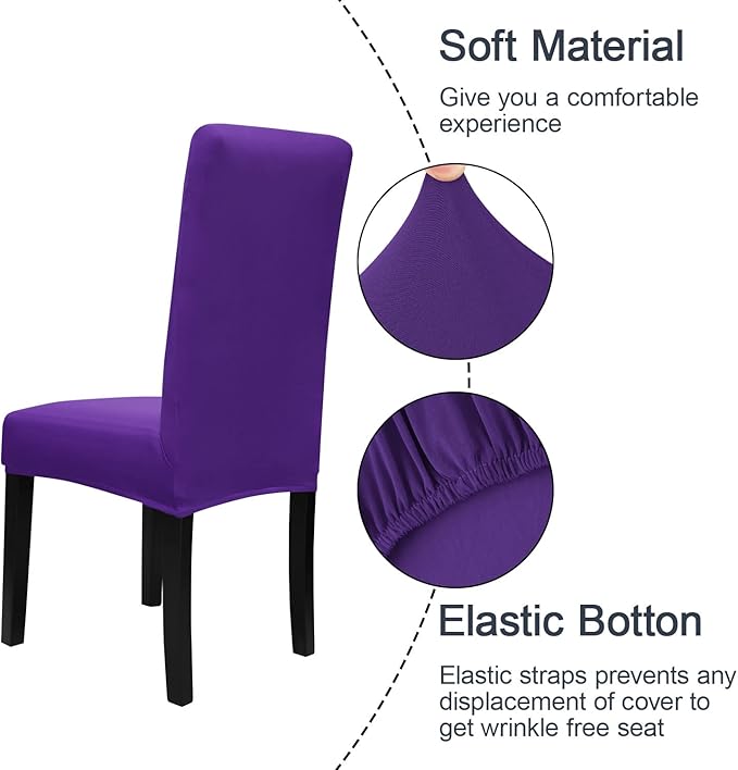 JQinHome Dining Chair Slipcover, High Stretch Removable Washable Chair Seat Protector Cover Set of 2,Chair Covers for Dining Room, Kitchen,Home Party,Wedding Ceremony(Purple, 2PC)
