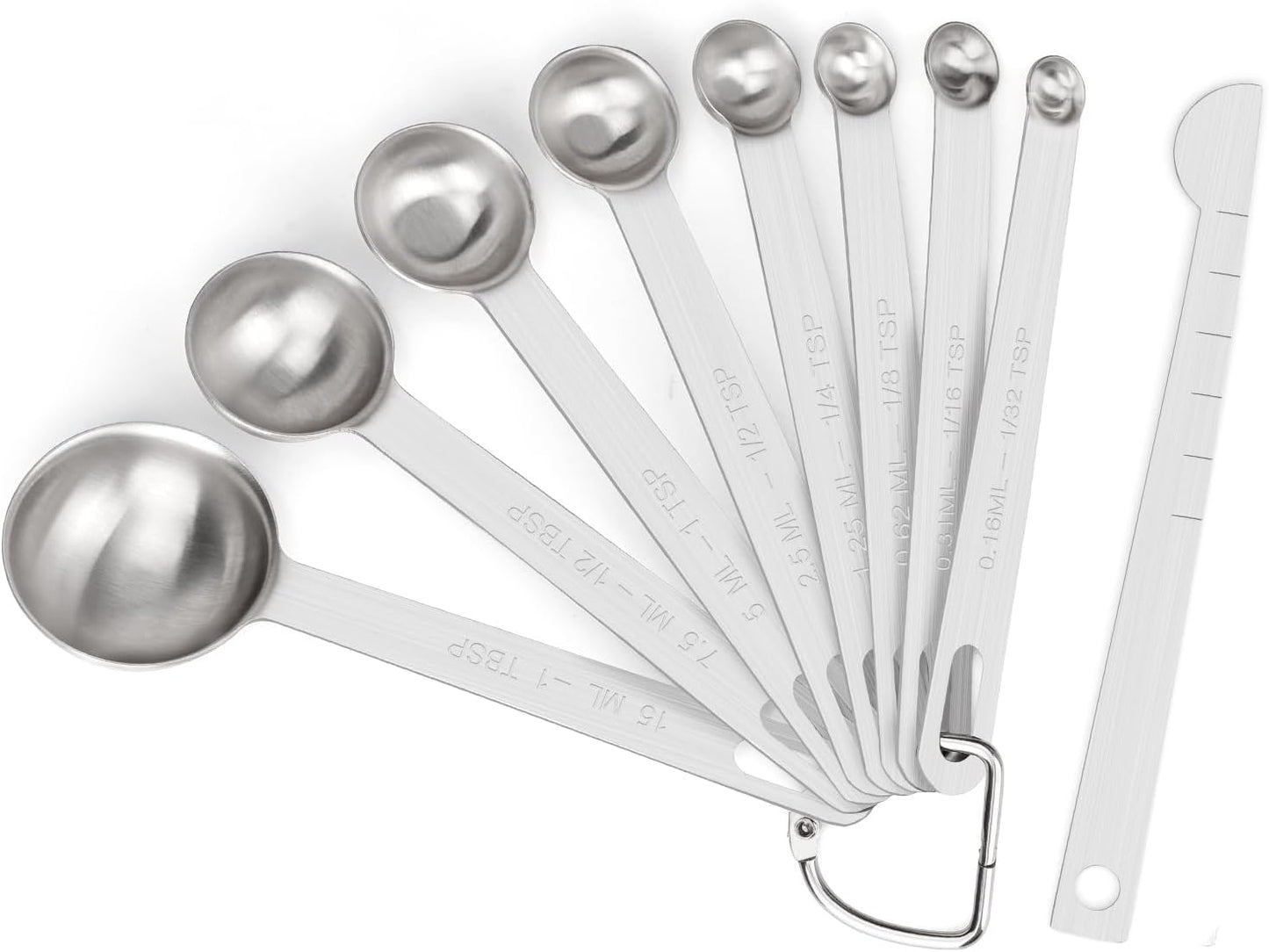 Upgrade 9 PCS Stainless Steel Measuring Spoons Set, Small Tablespoon, Teaspoons, Set 8 with Bonus Leveler for Dry and Liquid, Fits in Spice Jars, 1/32 1/16 1/8 1/4 1/2 1 tsp, 1/2 1 tbsp