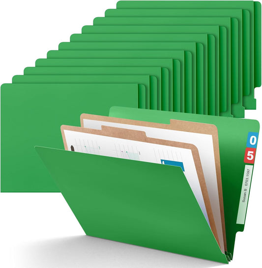 24 Pcs Classification Folders Letter Size, Back to School Supply for Teacher, Student, 2 Dividers Pressboard File Folder Bulk with Fasteners, 3.5 Inch Expanding File Organizer(Green)