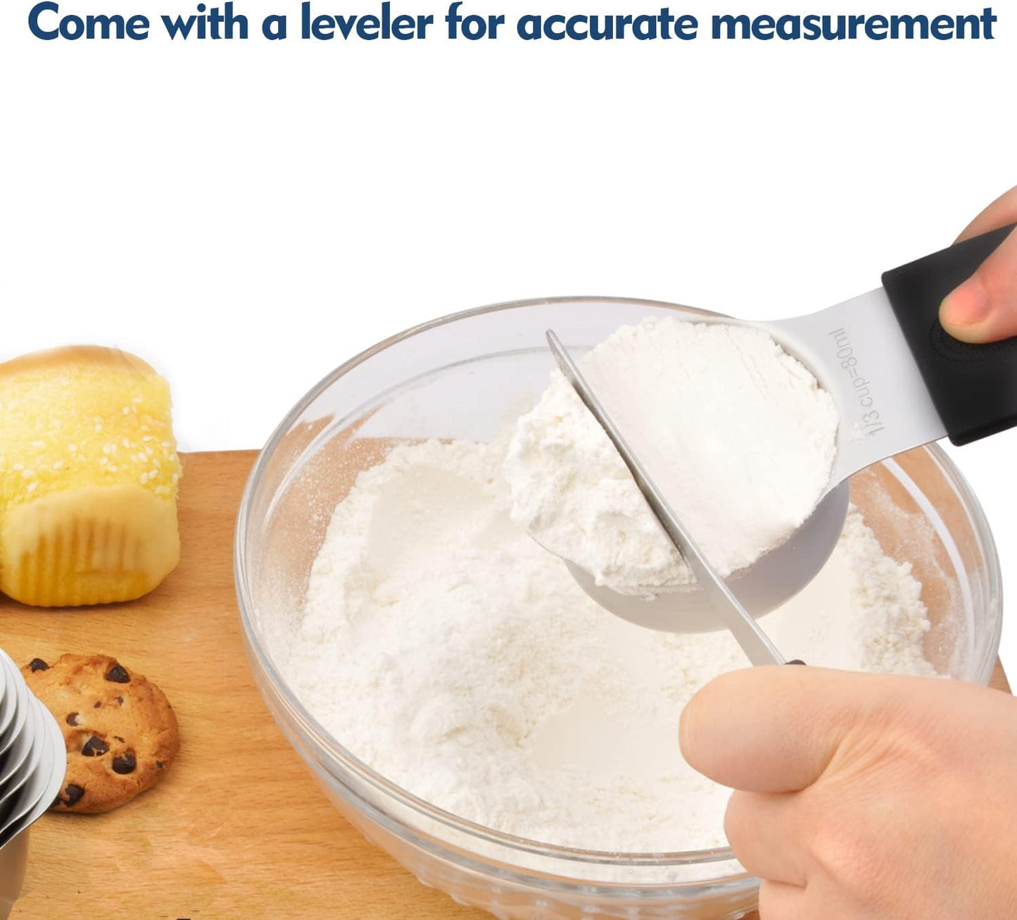 Magnetic Measuring Cups Set, 7 Pieces 18/8 Stainless Steel Stackable Nesting Heavy Duty Metal Measure Cups, Color Silicone Handle Kitchen Tools for Dry and Liquid Ingredients (14, Black)