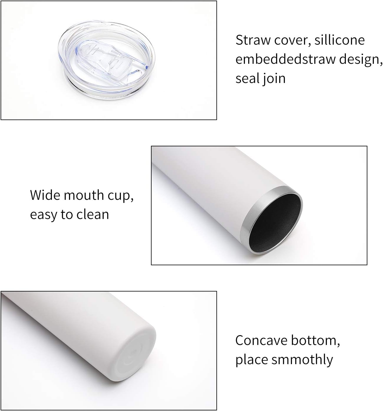 HASLE OUTFITTERS 20 oz Skinny Tumbler, Stainless Steel Insulated Slim Tumbler with Lid, Reusable Double Wall Travel Coffee Mug, Durable Powder Coated Travel Water Cup(White, 1)