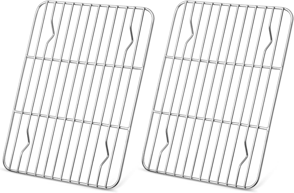 2 Pack Cooling Rack for Baking, Homikit 8.7 * 6.3 Inch Small Stainless Steel Metal Roasting Grilling Cooking Racks, Fits Small Toaster Oven, Dishwasher Safe, Heavy duty & Rust Resistant