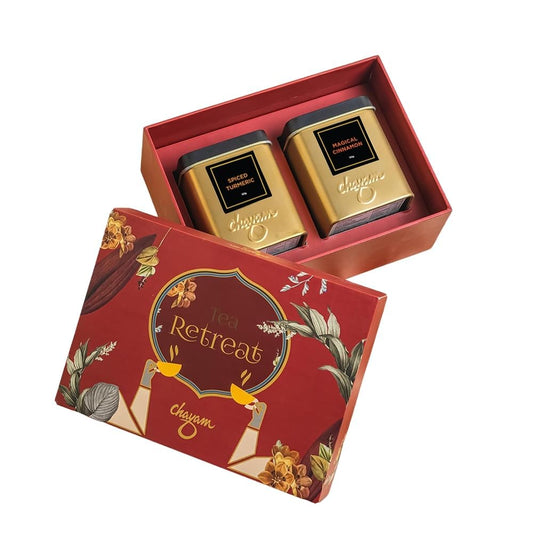 CHAYAM Herbal Tea Gift Box | Wellness Gift Set for Mother’s Day – Spiced Turmeric & Magical Cinnamon | 50g/1.77oz Each | Herbal Tea Hamper for Mom, Friends & Family | Ideal for Tea Enthusiasts
