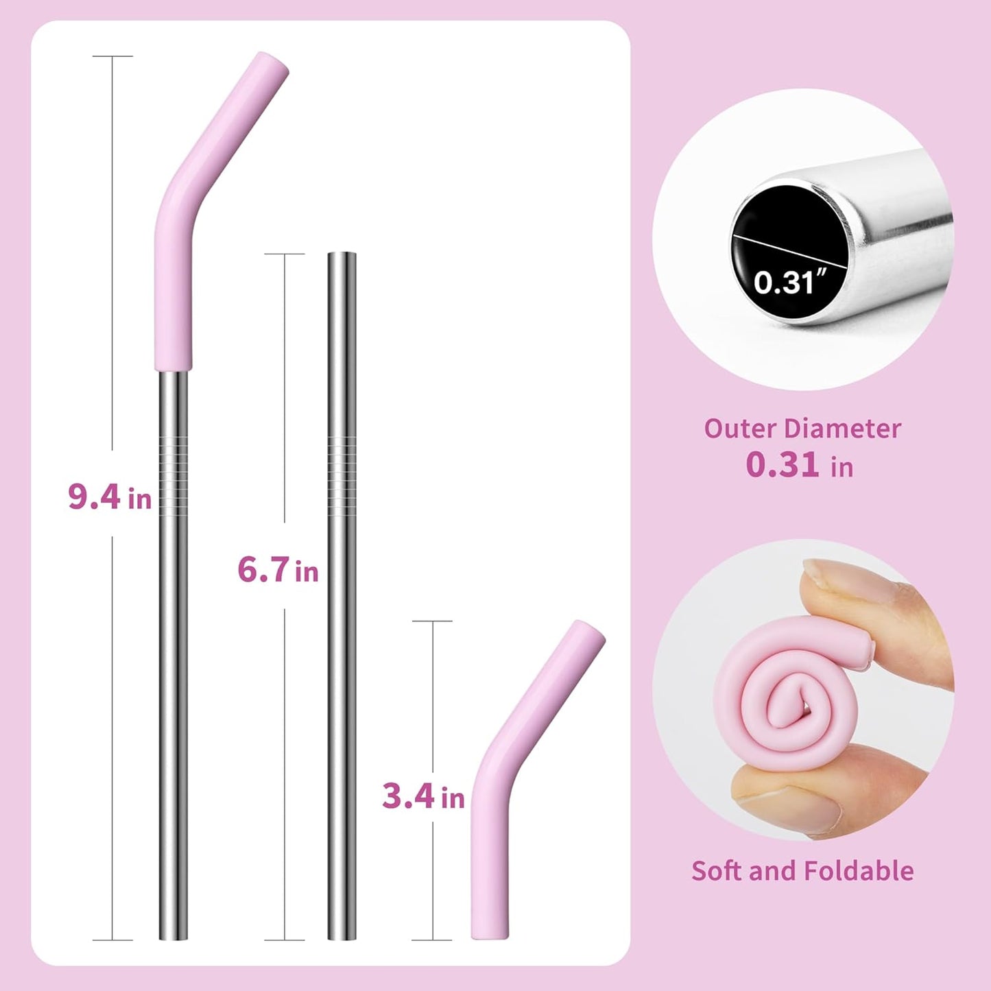 6.7" Short Metal Straw-Reusable Stainless Steel Drink Straws with Silicone Tips and Brush, Fit for 6 7 10 12 oz Small Cups (Colors 2)