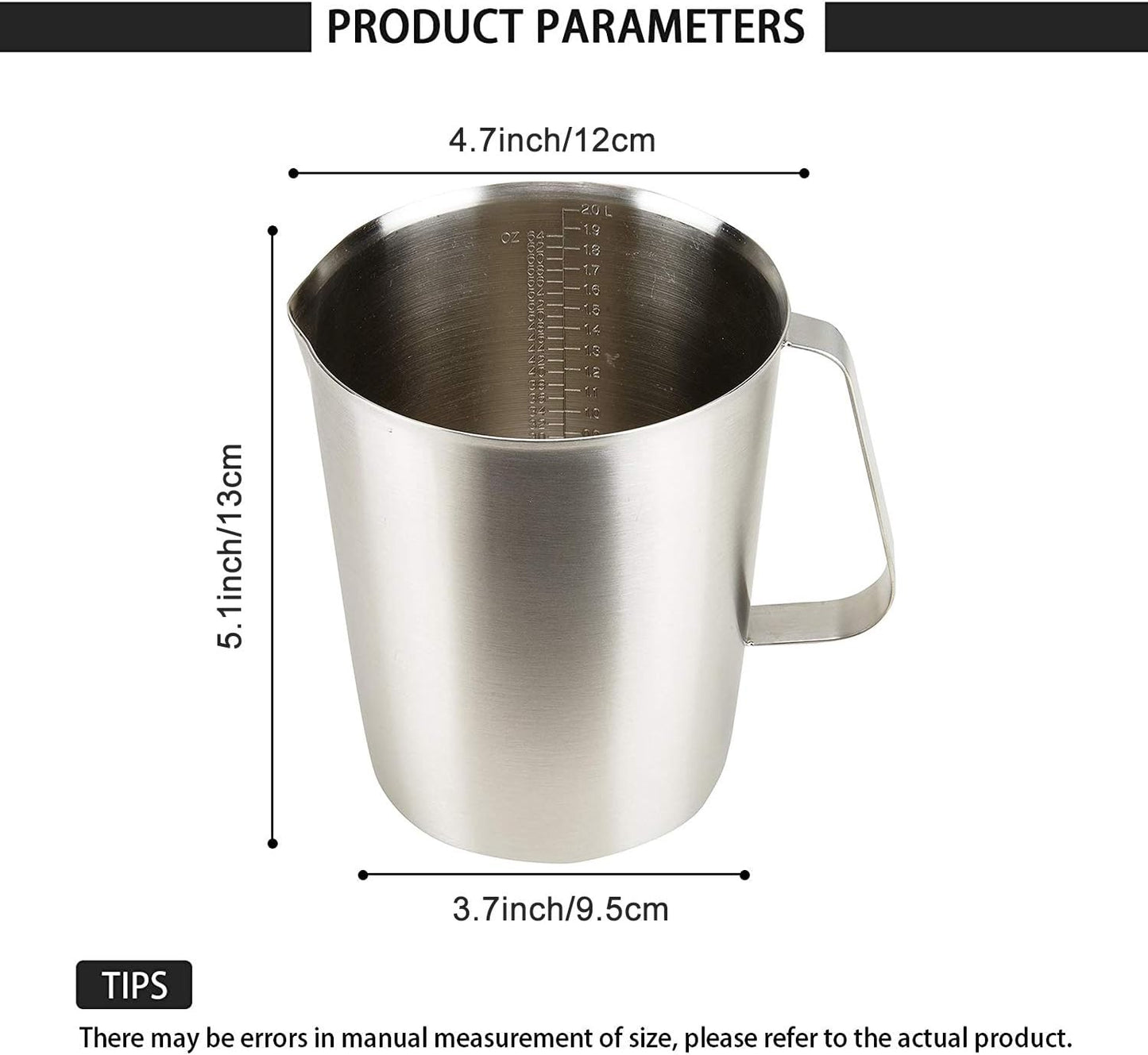 Stainless Steel Measuring Cup Pitcher with Marking with Handle for Milk Froth Latte Art (32OZ/1 Liter)