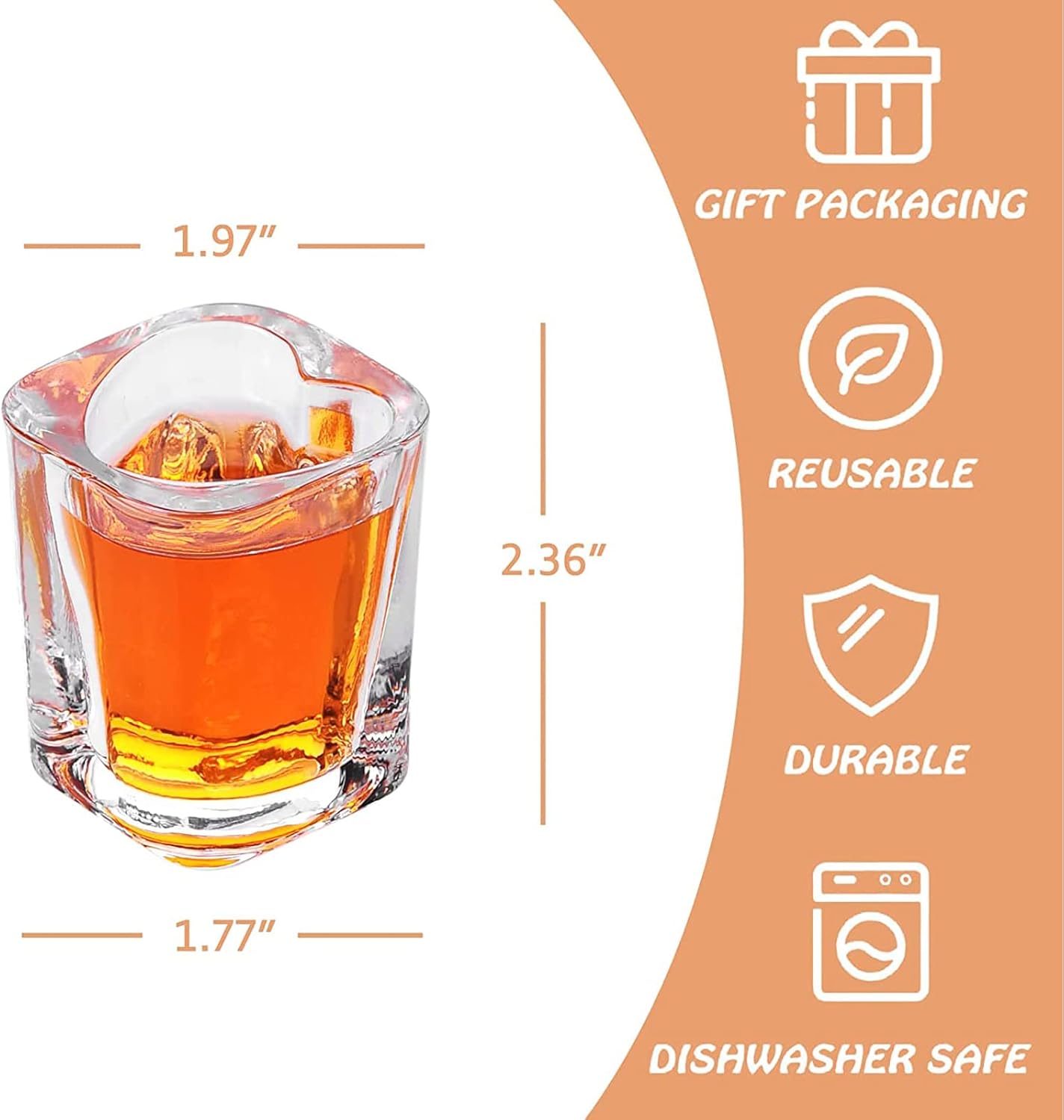 Heavy Base Shot Glasses - Set of 12, Heart & Square Shapes, Ideal for Tequila & Espresso Shots, Bulk Pack