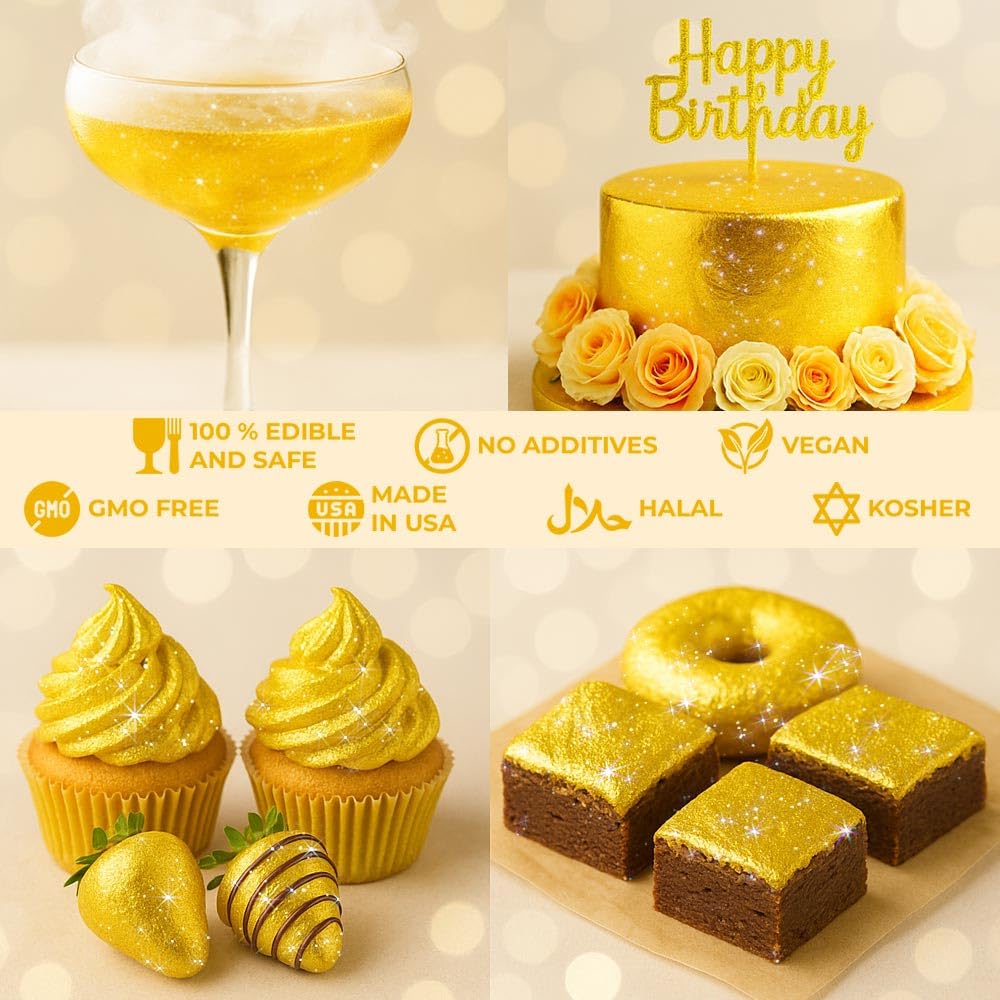 Bulk 20g Yellow Edible Glitter for Drinks | Premium Edible Glitter for Cakes, Cocktails, Yellow Cake Decorating Decorations Food Grade, Vegan, Kosher, Halal, Gluten Free - Made in USA