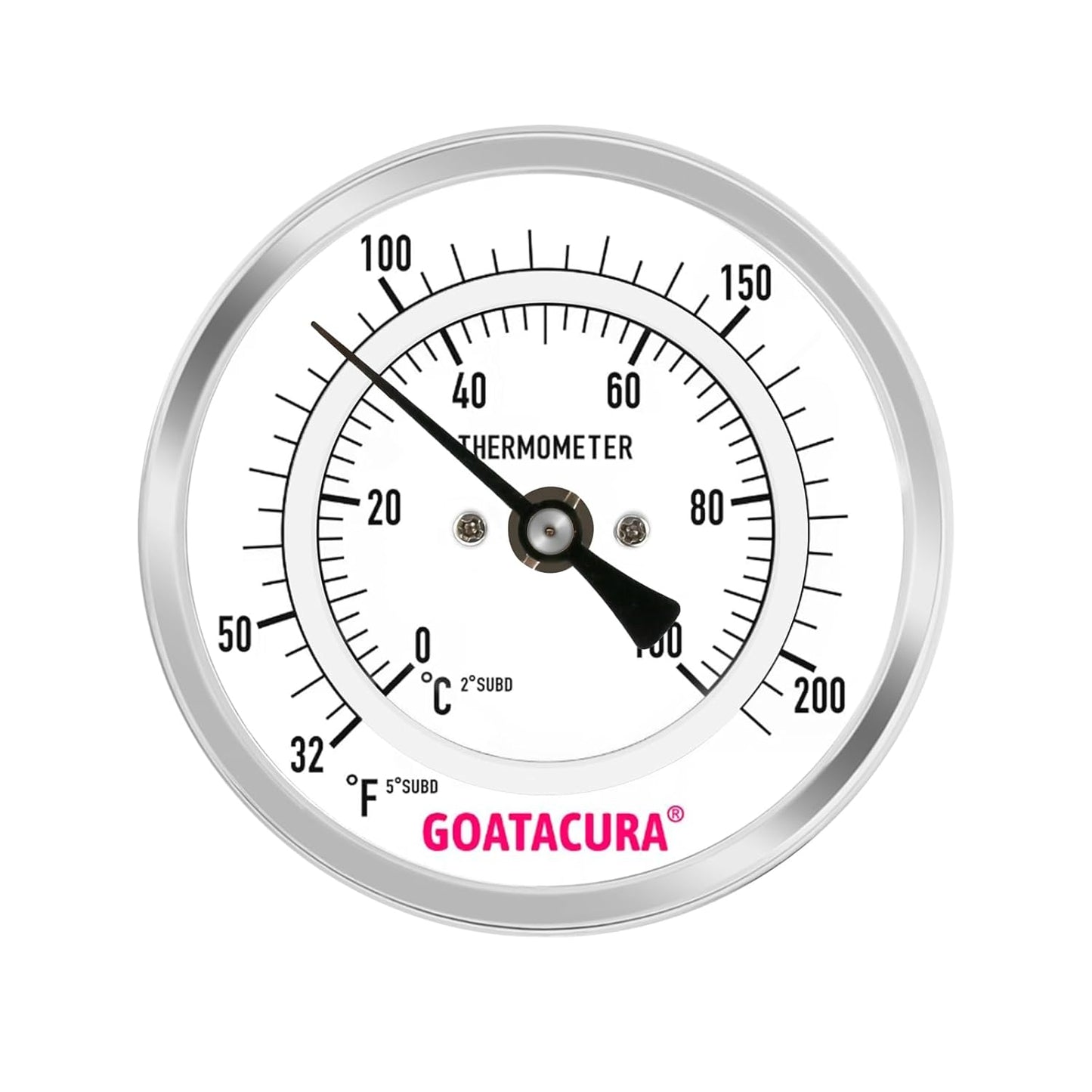 Dial Thermometer for Brewing, 304 Stainless Steel Case and Probe, 3" Dial Size, 2" Stem Length, 32-212 Deg F/0-100 Deg C, 1/2" NPT Back Mount