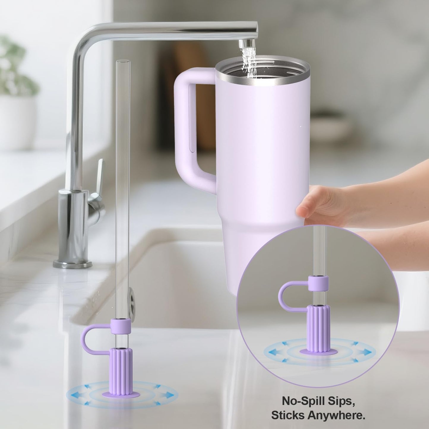 YOTIME Silicone Straw Covers Cap, 6 Pcs Reusable 0.39in/10mm Suction Cup Straw Toppers for Stanley Cup 40 30 oz, Purple