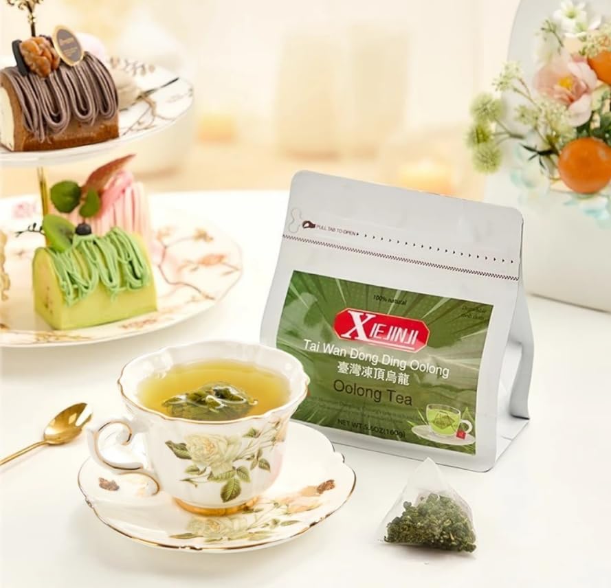 XIEJINJI Premium Oolong Tea, Taiwan Dongding Oolong TeaBags, 3.2g x 50 Count, High Mountain Tea, No Sugar & No Additives, Low-Caffeine, Eco-Conscious Tea Bags, Resealable Bag