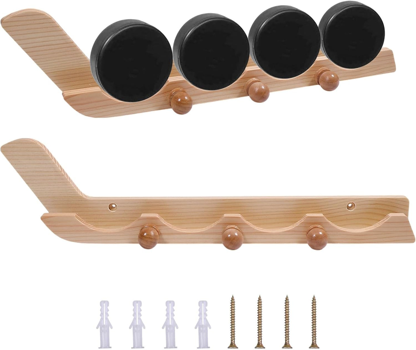 GLOBLELAND 2 Pack Wooden Hockey Puck Display Cases Wooden Wall Mount Holder with Screws Hook Hockey Display Holder for Players Team Gifts Living Room Storage Decoration Accessories