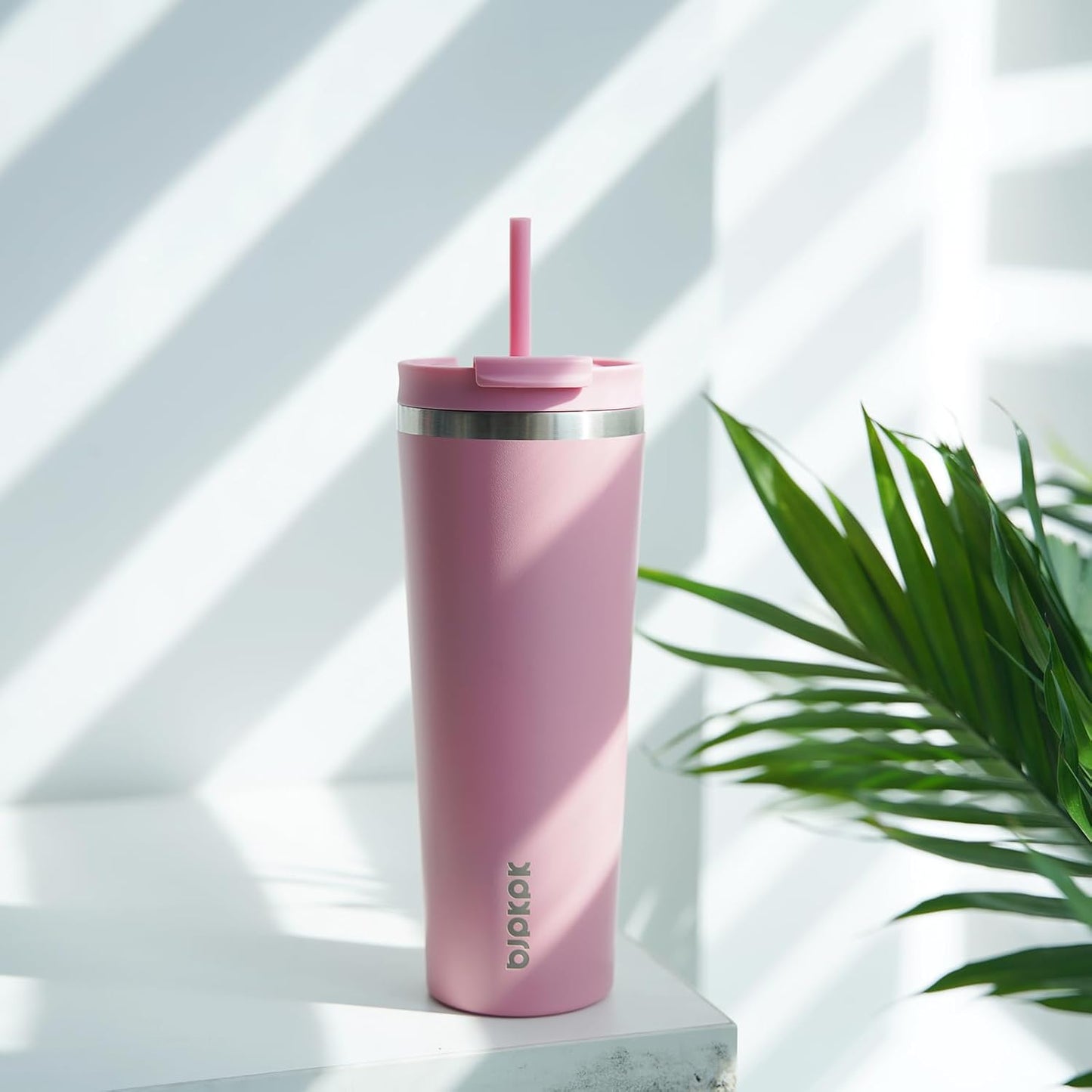 BJPKPK 30oz Tumbler With lid And Straw Stainless Steel Travel Coffee Mug Insulated Tumblers Cups,Light Pink