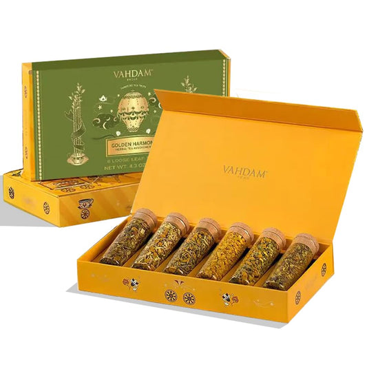 VAHDAM, Limited Edition - Turmeric Herbal Wellness Tea Gift Set - 6 Oprah's Favourite Turmeric Herbal Blends in Gift Box | Gluten Free, Non GMO | Gifts for Him/Her | Tea Gifts for Men & Women