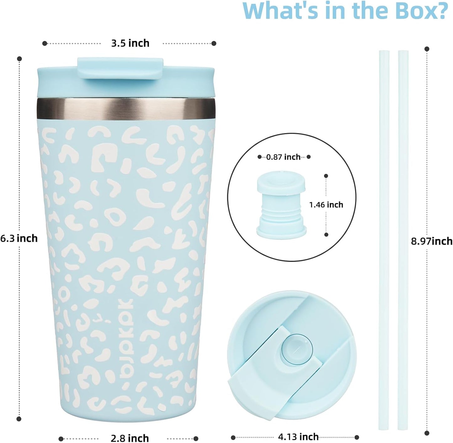BJPKPK 18oz Tumbler With lid And Straw Stainless Steel Travel Coffee Mug Insulated Tumblers Cups,Light Blue Leopard