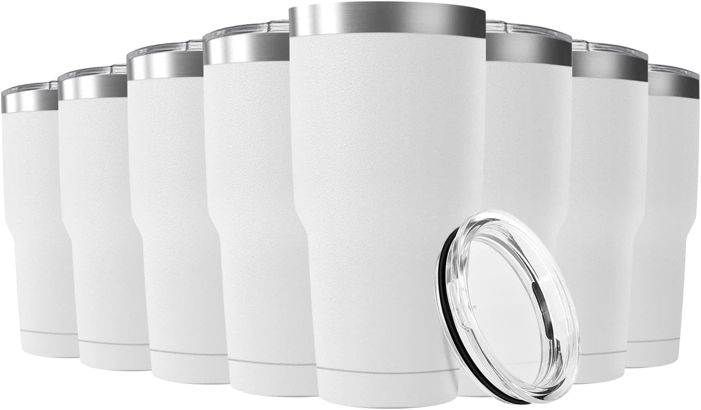30oz Stainless Steel Travel Mug with Lid, 8 Pack Double Wall Vacuum Insulated Bulk Tumbler, Powder Coated Coffee Cup Suitable for Vehicle Cup Holders(White)