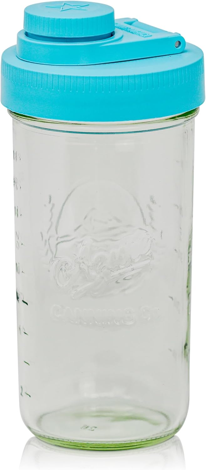 Brewing America Mason Jar Drinking Cup Pint and Half Drinking Lid and Azure 24oz Jar (2, Teal)
