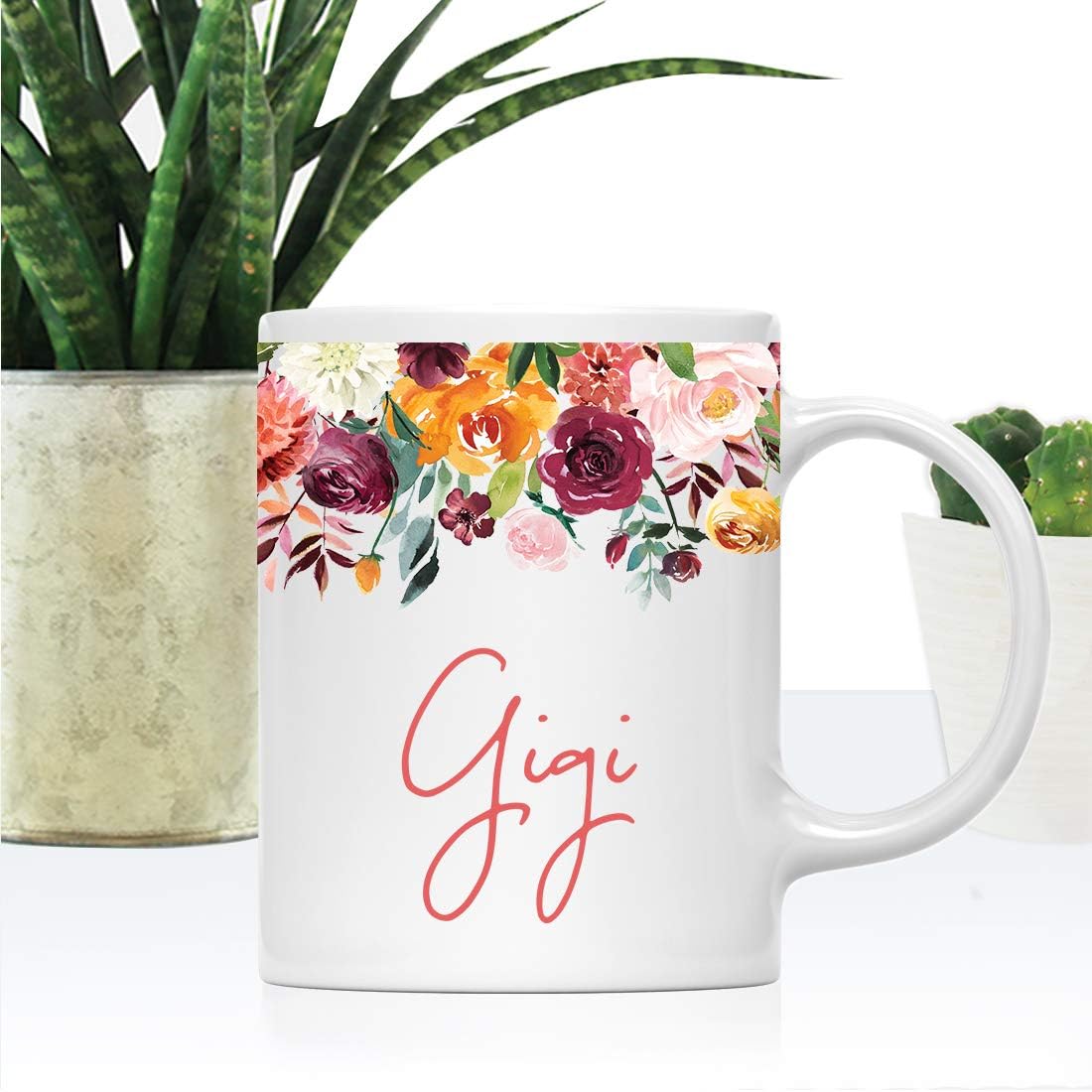 Andaz Press 11oz. Mother's Day Ceramic Coffee Tea Mug Gift, Fall Autumn Burgundy Orange Peach Flowers Roses Florals, Gigi, 1-Pack, Includes Gift Box, Birthday Christmas Gift Ideas